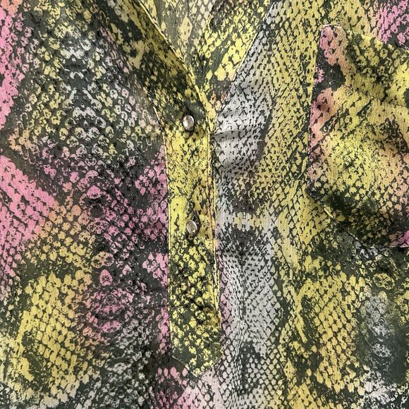 Wrangler Rock 47 Shirt Womens XXL Snake Print Green Purple Button Roll Tab Bling - Picture 2 of 7